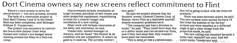 Dort Mall Cinema - 1982 Article On New Screens